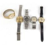Five vintage wristwatches comprising Rocar, Marina Deluxe, Seiko Automatic and Sekonda