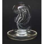 Lalique frosted and clear glass mermaid pin tray etched Lalique France, 11cm high