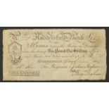 19th century Huddersfield Commercial Bank one guinea note, no 778, dated 1809