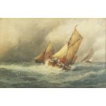 F J Albridge - Ships on stormy seas, print in colour, mounted, framed and glazed, 54.5cm x 36.5cm