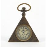 Masonic interest triangular pocket watch, 6cm high