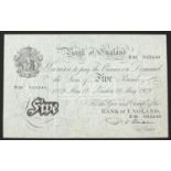 Bank of England white five pound note, Chief Cashier P S Beale, dated 18th May 1949, serial number