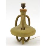 Studio pottery table lamp with stylised handles and feet, 33cm high