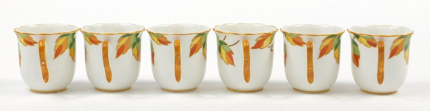 Foley china, set of six Art Deco Autumn leaf cups and saucers, each saucer 12cm in diameter - Image 13 of 18