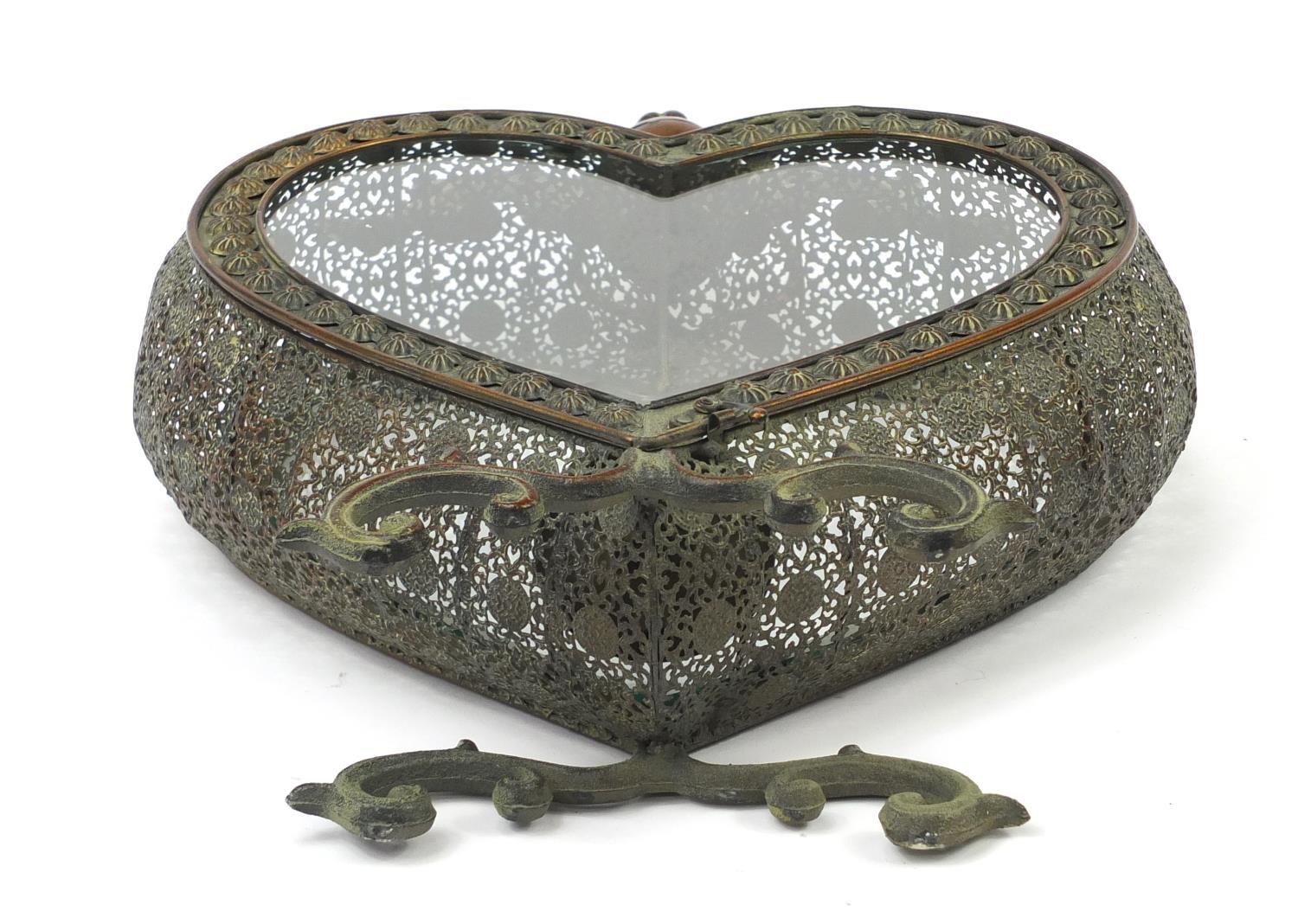 Pierced bronzed love heart design candle holder, 53cm high - Image 7 of 7