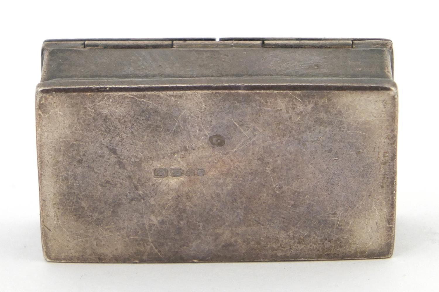 Rectangular silver double stamp box with hinged lids, London import marks 1989, 4.2cm wide, 28.8g - Image 6 of 8