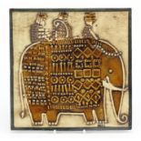 Lisa Larson for Gustavsberg, Swedish ceramic tile hand painted with three stylised figures on