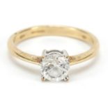 9ct gold cubic zirconia solitaire ring, size R, 3.0g