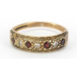 9ct gold garnet and clear stone ring, size L, 2.0g