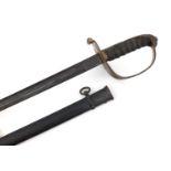 Victorian British military Rifle Regiment sword with wire bound shagreen grip and scabbard, 99cm
