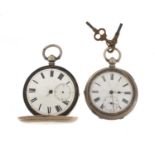 Two silver cased pocket watches including a full Hunter, 50mm and 46cm in diameter