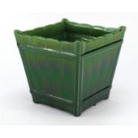 Linthorpe style Arts & Crafts basket planter having a green glaze in the manner of Christopher