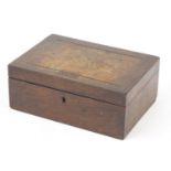 Victorian rosewood box with brass inlay, 9cm H x 23cm W x 16cm D