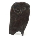 Manner of Gertrude Hermes, Modernist patinated bronze owl plaque, 17.5cm high