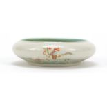 Good Chinese porcelain squatted brush washer, finely hand painted in the famille rose palette with a