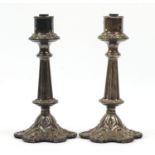 Pair of Gothic Revival silver plated altar candlesticks, each 31.5cm high