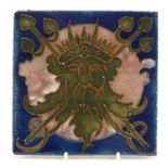 Carter & Co, early Poole Pottery nautical tile hand painted with Neptune, impressed Carter & Co