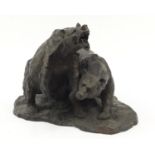Very large patinated bronze study of two bears, 46.5cm H x 63cm W x 46cm D