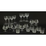 Good quality cut glassware including set of six tumblers and Waterford Crystal brandy glasses, the