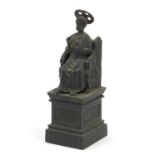 19th century patinated bronze study of St Peter holding a key, 16.5cm high