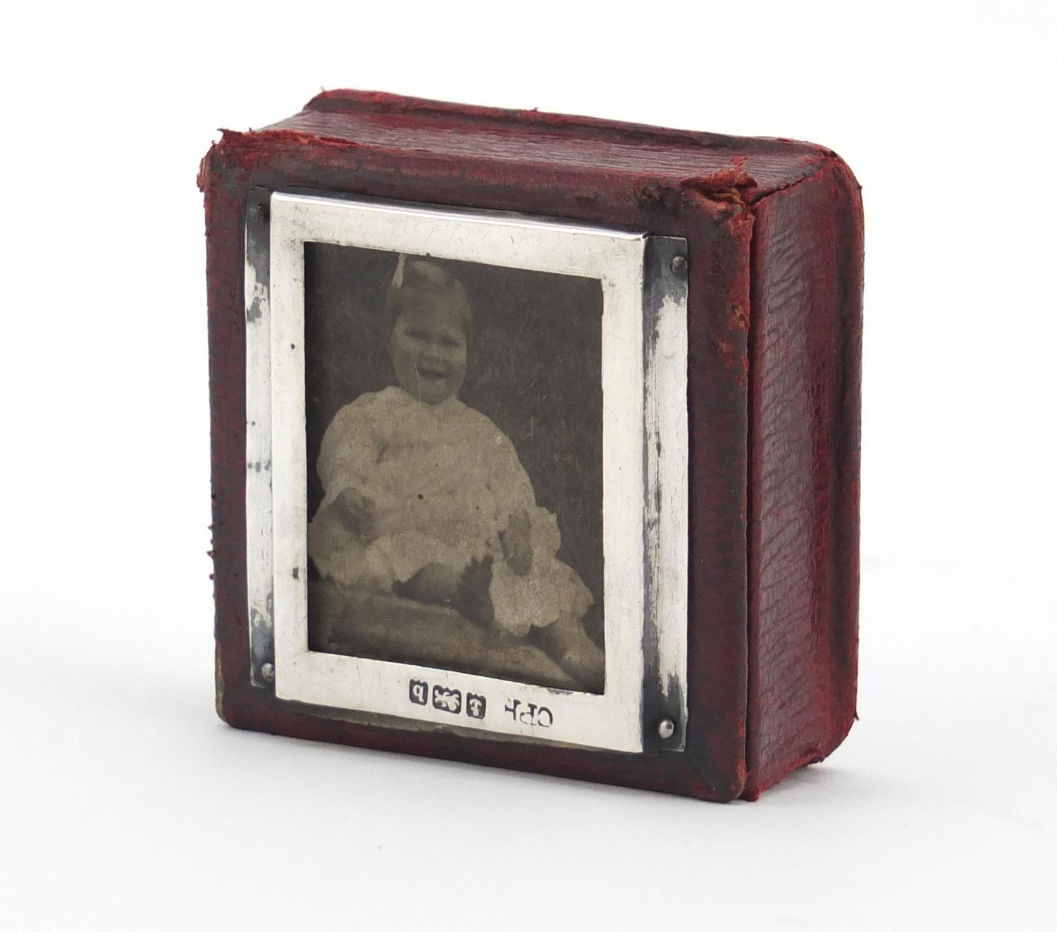 Charles Penny Brown, Victorian silver mounted leather stamp box, Birmingham 1901, 2cm H x 4.5cm W