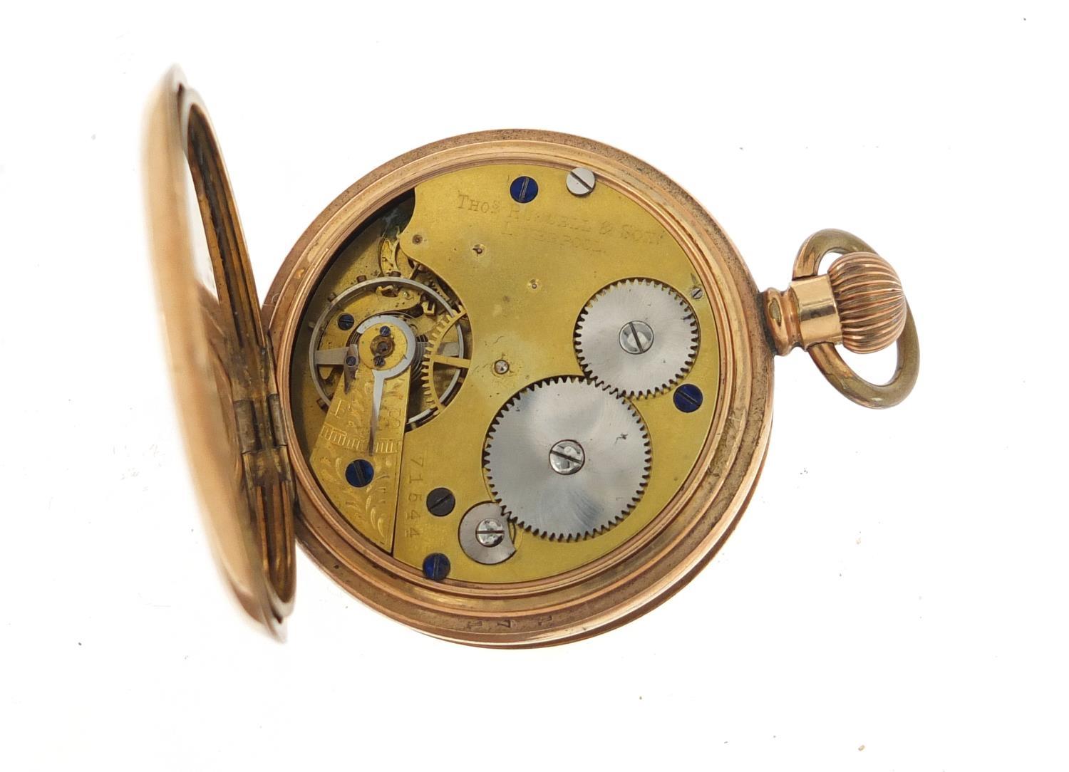 Thomas Russell & Son, gentlemen's gold plated full hunter pocket watch with enamel dial, the - Image 4 of 5