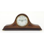 Knight & Gibbins of London, inlaid mahogany Napoleon hat shaped mantle clock, 35cm wide