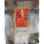 Leo McDowell RI - Equestrian Etruscan horse and rider, mixed media, inscribed gallery label verso,