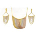 9ct three tone gold necklace and similar unmarked earrings, the necklace 36cm in length, total 16.0g
