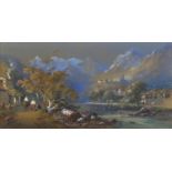 Italian lake scene, 19th century heightened watercolour, indistinctly signed W G ...? mounted,