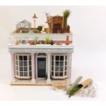 Hand built wooden doll's house with rooftop garden, 50cm H x 45cm W x 39cm D