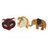 Three Art Deco design brooches comprising cat's head, elephant and horse head designs, 6.5cm in