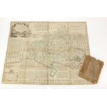 Emmanuel Bowen, 18th century Dorsetshire hand coloured folding map with slip case, 70cm x 55.5cm