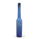 Antique blue glass bottle, 24cm high