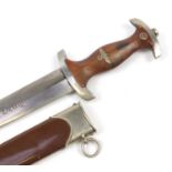 German military interest SA Dagger by Curt Hoppe with engraved steel blade and scabbard, 37cm in