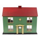Hand built wooden doll's house with contents and lighting, 57cm H x 71cm W x 31cm D