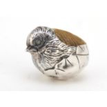 Sampson Mordan & Co Ltd, Edward VII silver chick pin cushion, Chester 1907, 2.5cm high, 11.5g