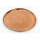 Newlyn, Arts & Crafts circular planished copper tray, impressed Newlyn, 49cm in diameter