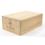 Twelve bottles of 2013 Château du Rosaire Pomerol red wine housed in a sealed pine crate