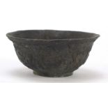 Chinese bronze bowl cast with mythical animals, character marks to the base, 10cm in diameter