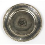 German military interest silver plated dish with applied Totenkopf skull and crossbones, impressed