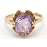 9ct gold amethyst ring, size N, 2.4g