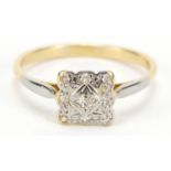 Art Deco unmarked gold diamond ring, size O, 2.0g