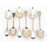 Three pairs of George III and later silver spoons, the Georgian pair hallmarked London 1816, the