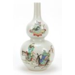 Large Chinese porcelain double gourd vase hand painted in the famille verte palette with lucky