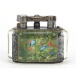 Alfred Dunhill, 1920's aquarium table lighter, each side with Lucite panels intaglio painted with