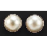 Pair of unmarked white metal pearl stud earrings, 1.6cm in diameter, 8.3g