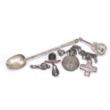 Silver jewellery including brooches, necklaces and a silver spoon, 89.0g