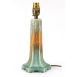 Ruskin pottery table lamp having a green and orange dripping glaze, 26.5cm high