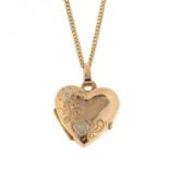 9ct gold love heart locket on a 9ct gold necklace, the necklace 46cm in length, total 4.0g